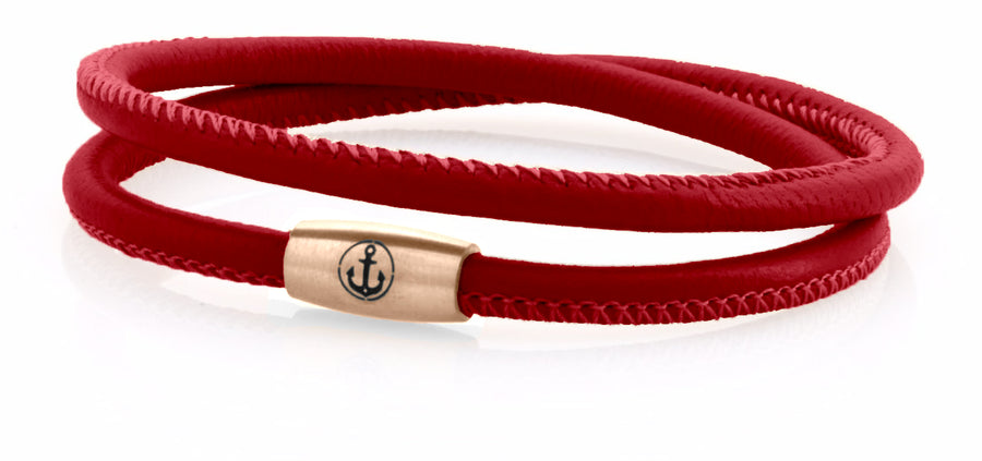 neptn women bracelet JUNO Anchor Rosegold double 4 brown nappa leather