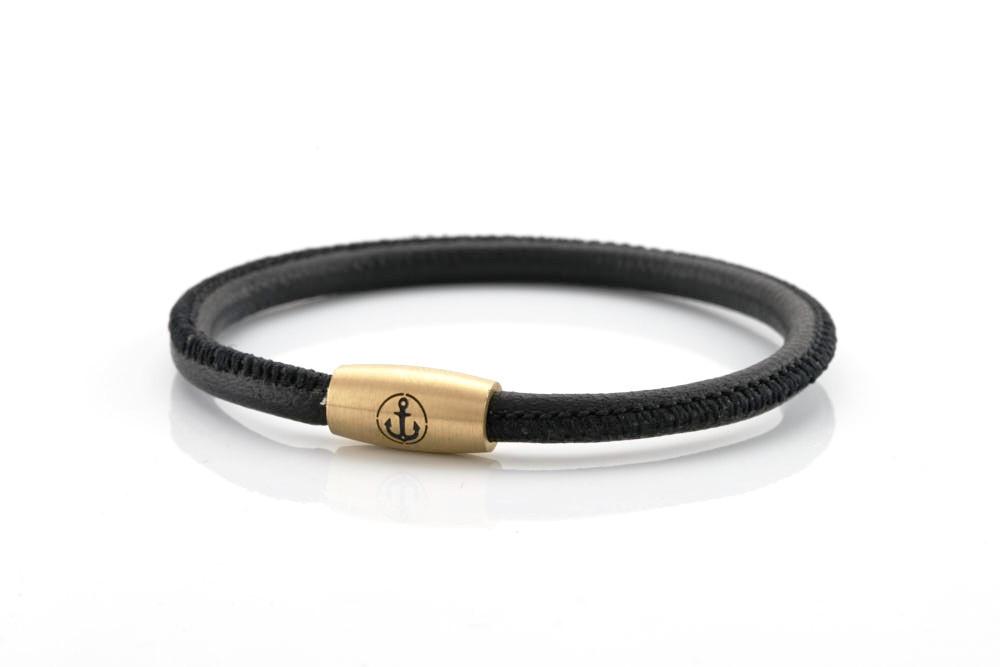 neptn women bracelet JUNO Anchor Gold Single 4 black nappa leather
